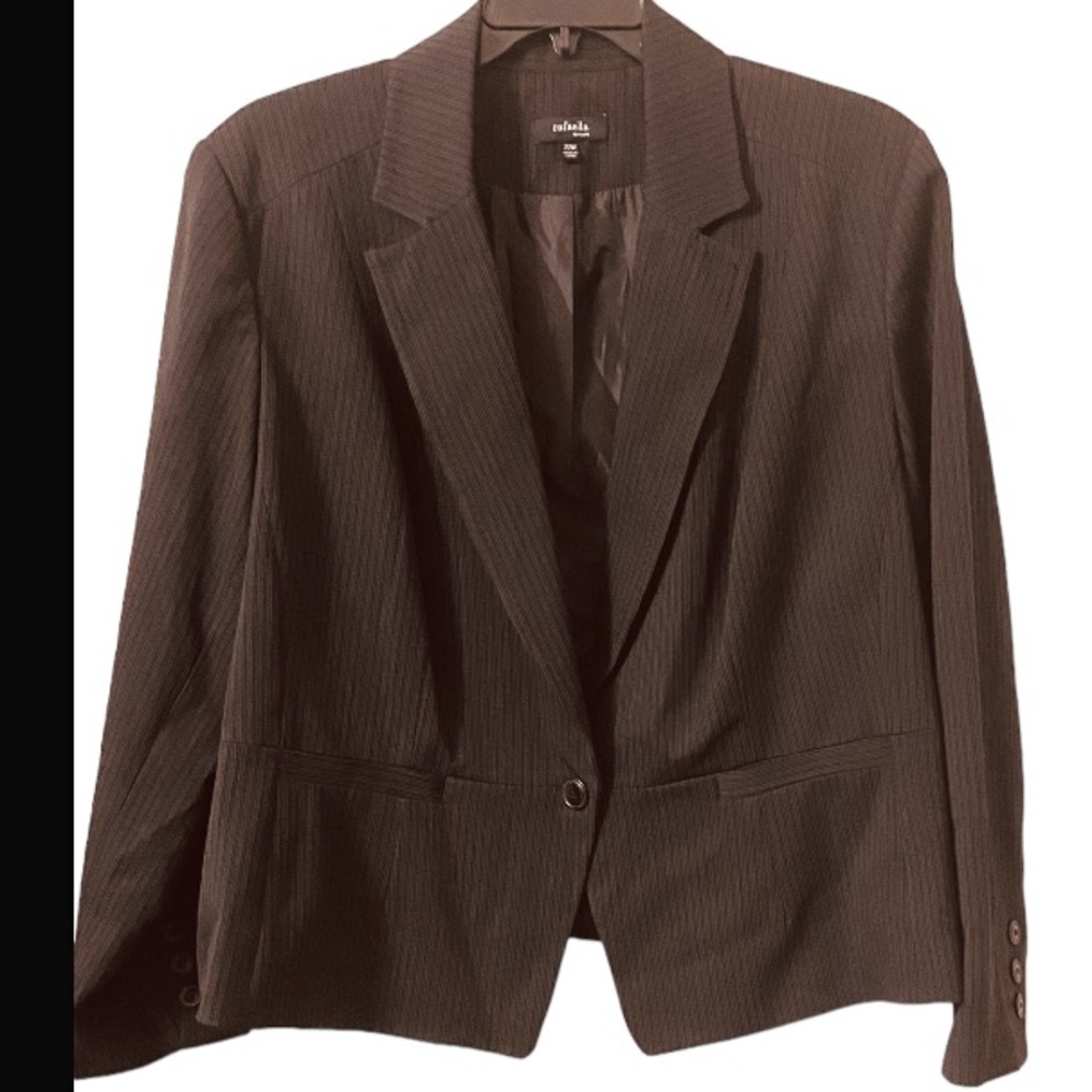 RAFAELLA Black Pinstripe Vertical Lines Notched Collar Button Lined Blazer